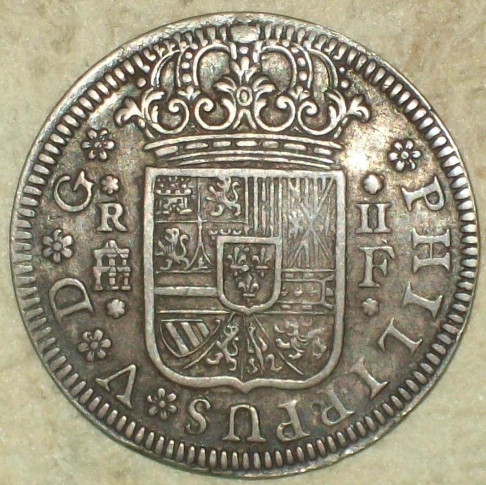 2 Reales de plata de Felipe V con marca de ceca de Segovia (1723) — reverso